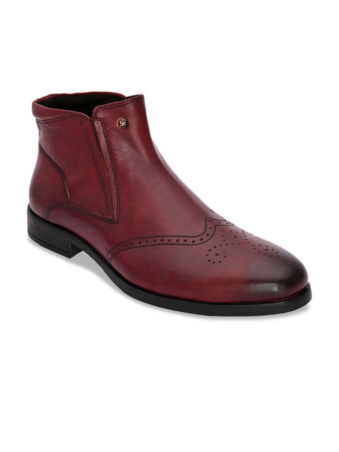 san frissco men maroon leather flat boots