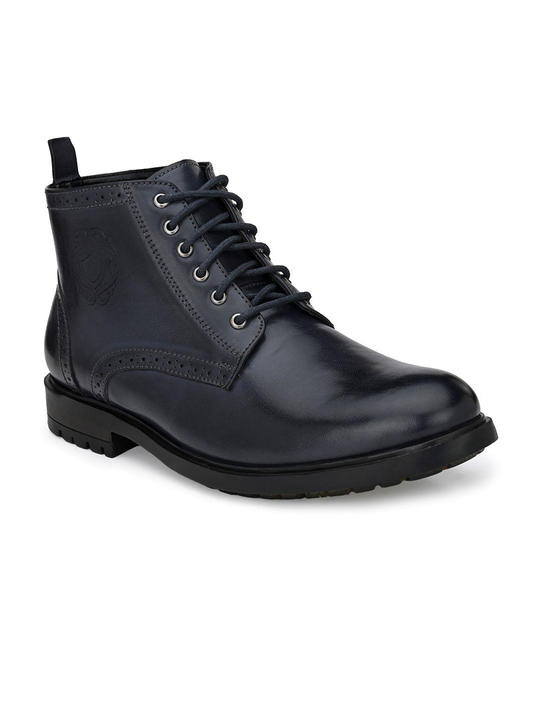 san frissco men navy blue solid high-top flat boots