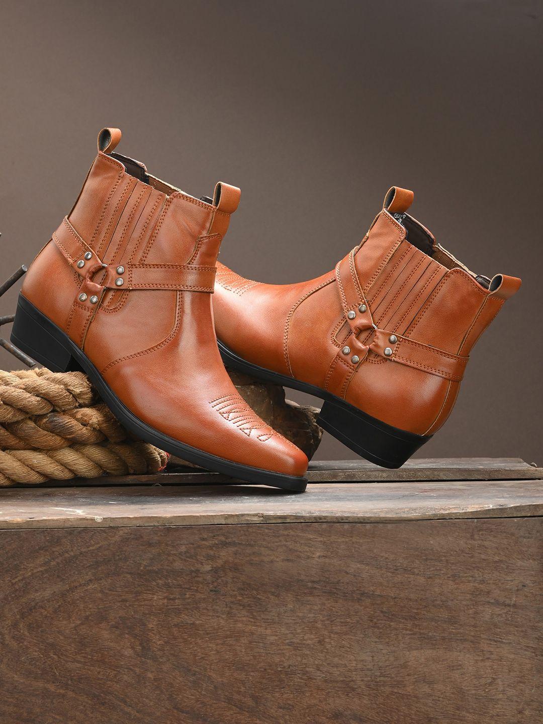 san frissco men tan brown faux leather slip on casual boots