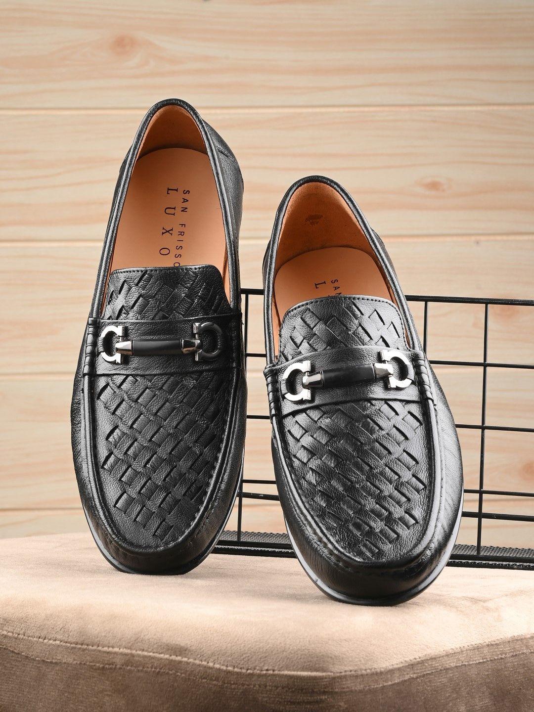 san frissco men textured genuine leather loafers