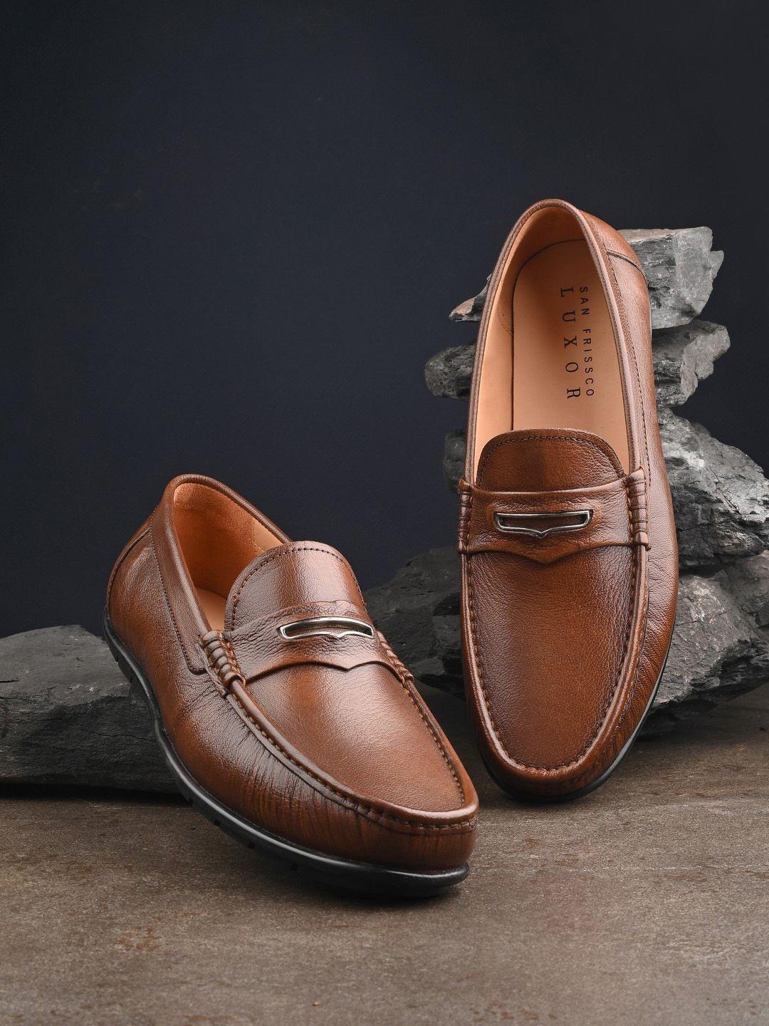 san frissco men textured genuine leather penny loafers