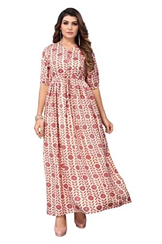 sanchay women's long gown regular fit rayon fabric pink