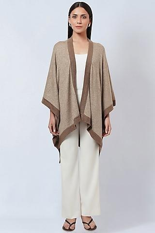 sand & brown cashmere knitted long cape