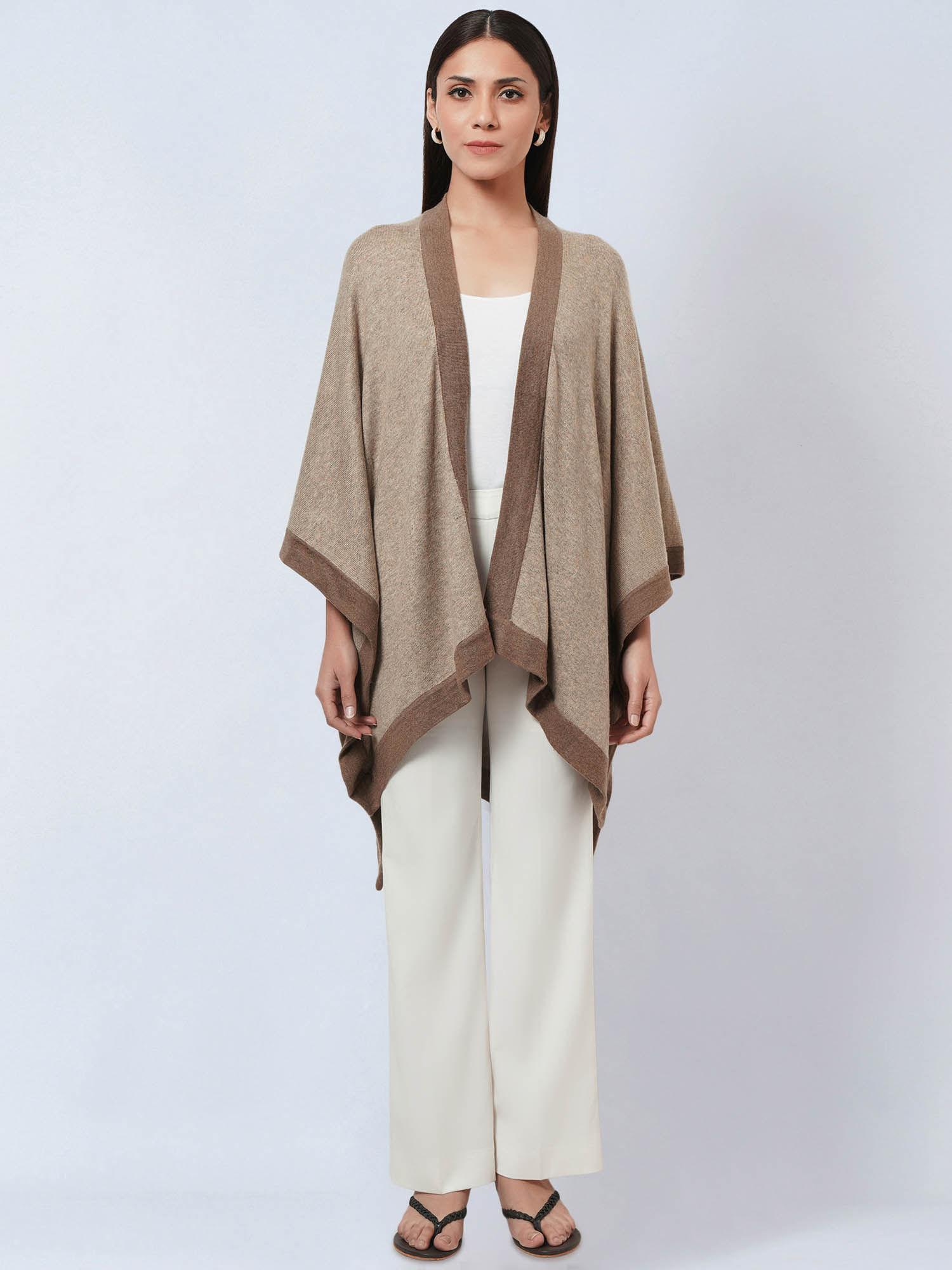 sand & brown long knitted cashmere jacket