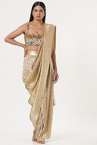 sand metallic pleated draped saree