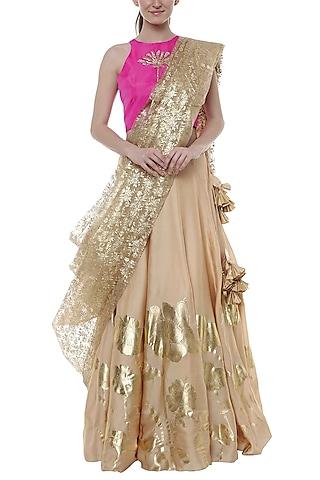 sand & gold floral impression printed lehenga set