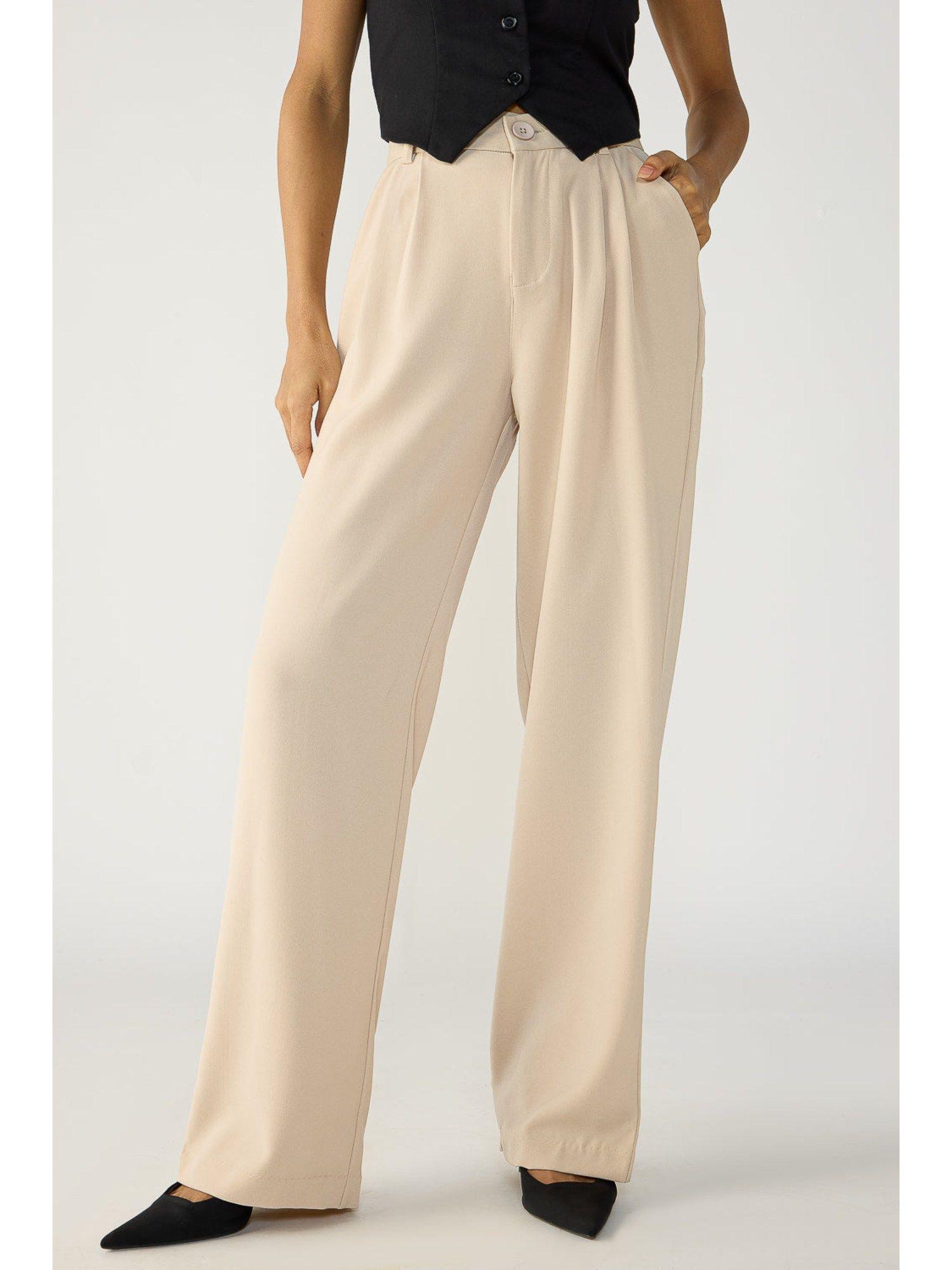 sand beige pleated korean trouser