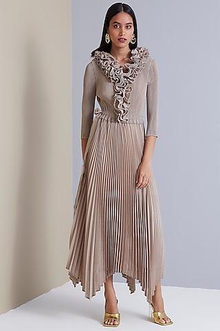 sand beige polyester ruffled dress