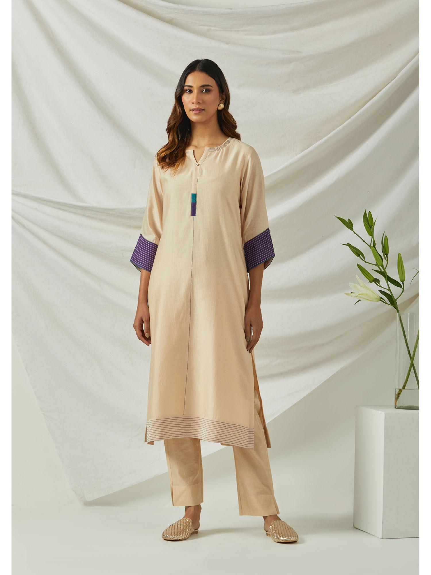 sand chanderi patchwork kurta