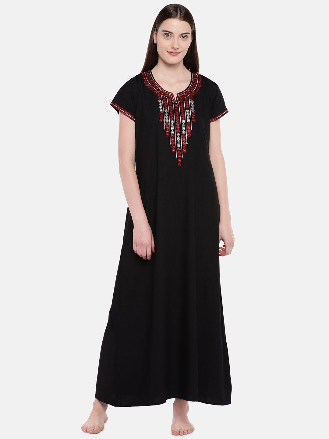 sand dune black embroidered nightdress 6501