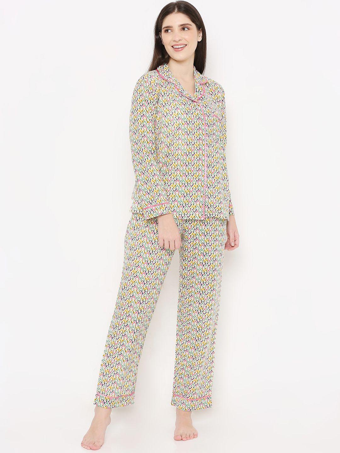 sand dune conversational printed pure cotton night suit