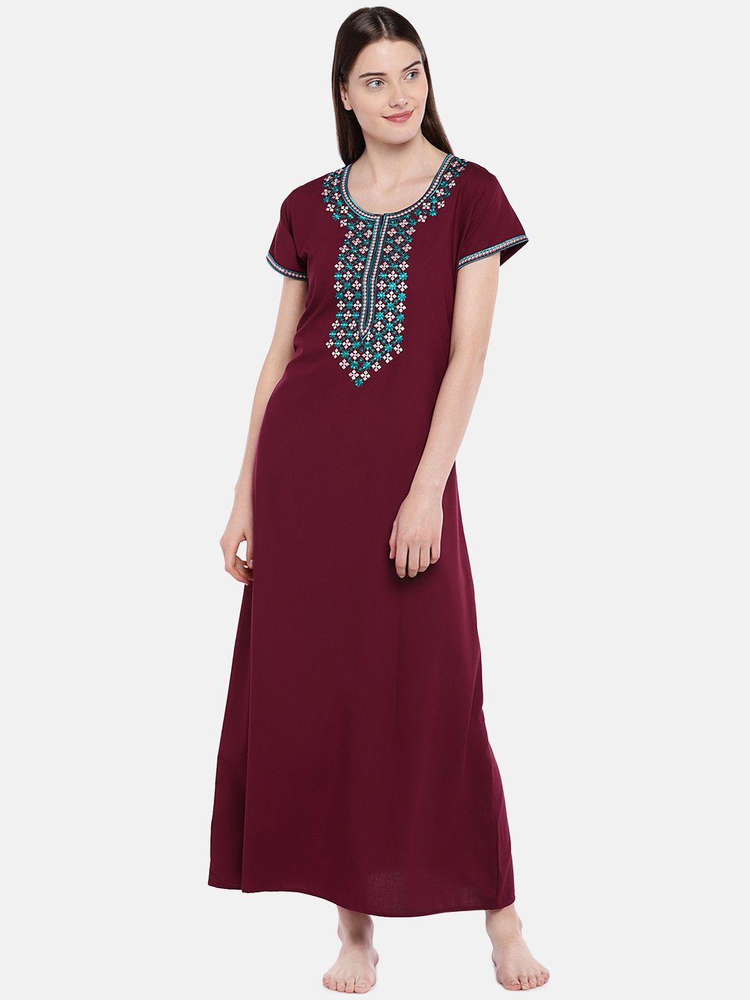 sand dune maroon embroidered nightdress 6454 maroon