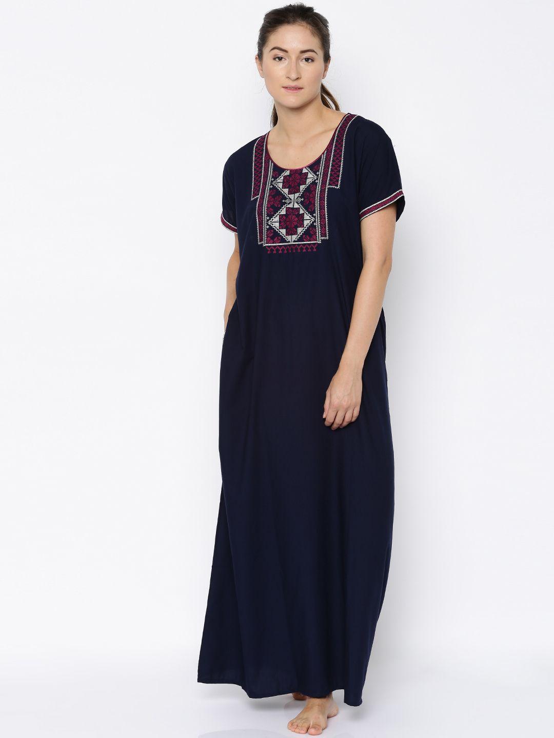 sand dune navy embroidered maxi nightdress 4872