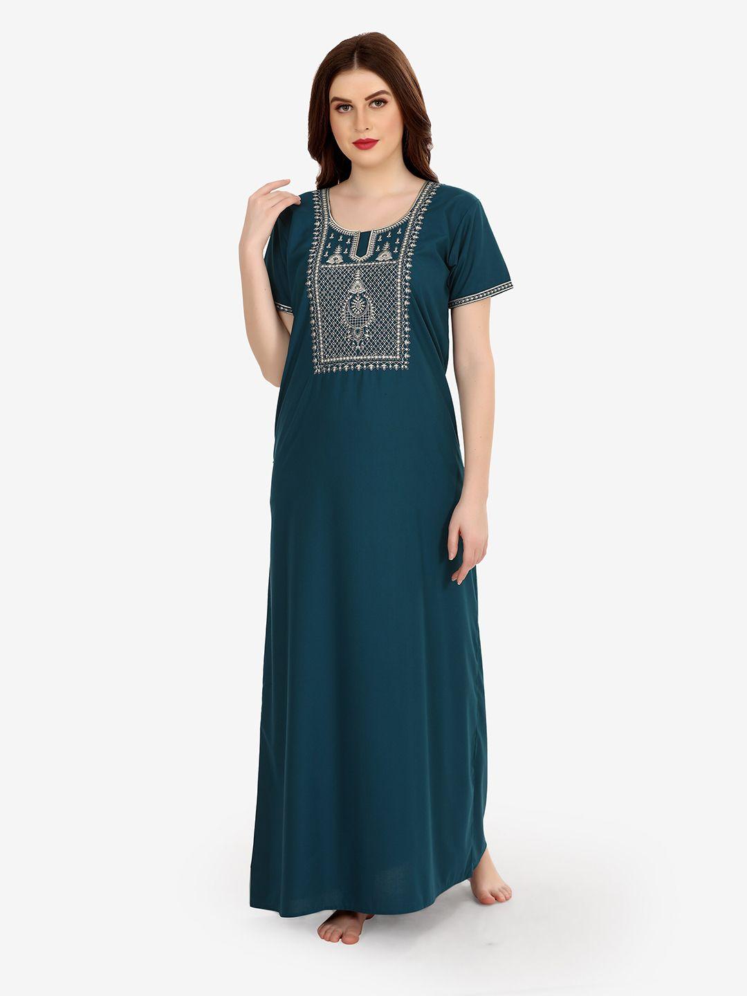 sand dune teal embroidered maxi nightdress