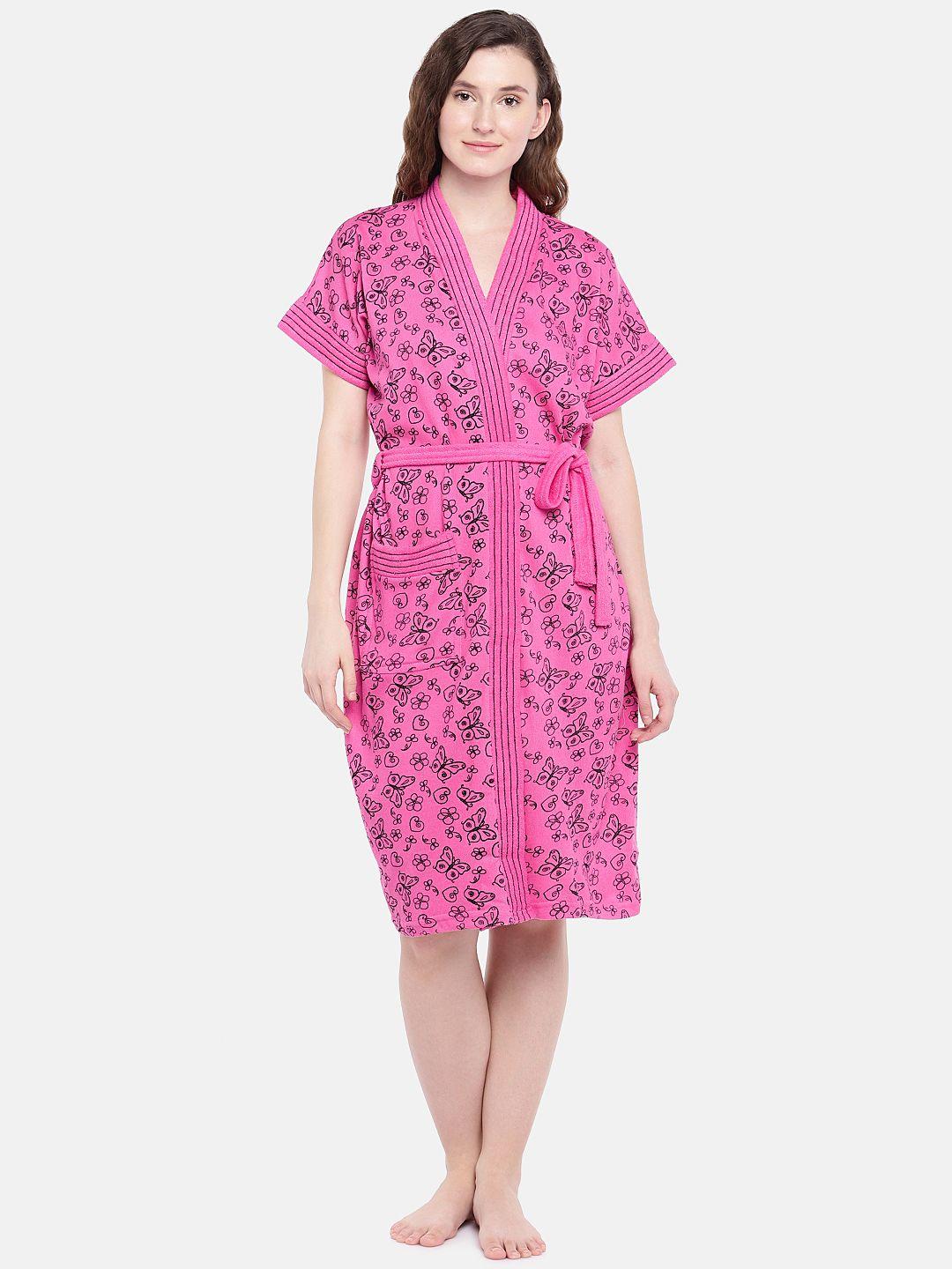 sand dune women pink printed bath robe 7054