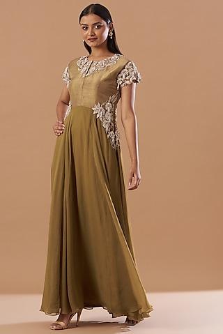 sand gold embroidered gown