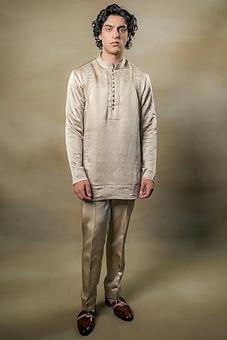 sand grey linen silk kurta set