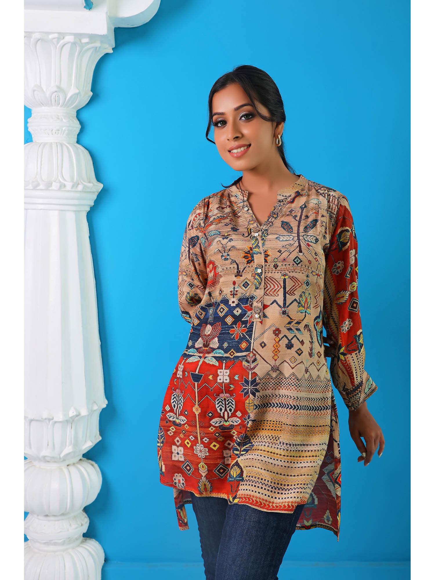 sand high low multicolour printed tunic