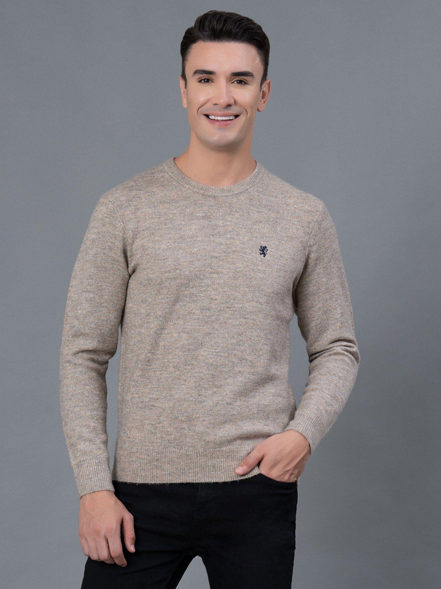 sand melange polyester acrylic spandex men's sweater