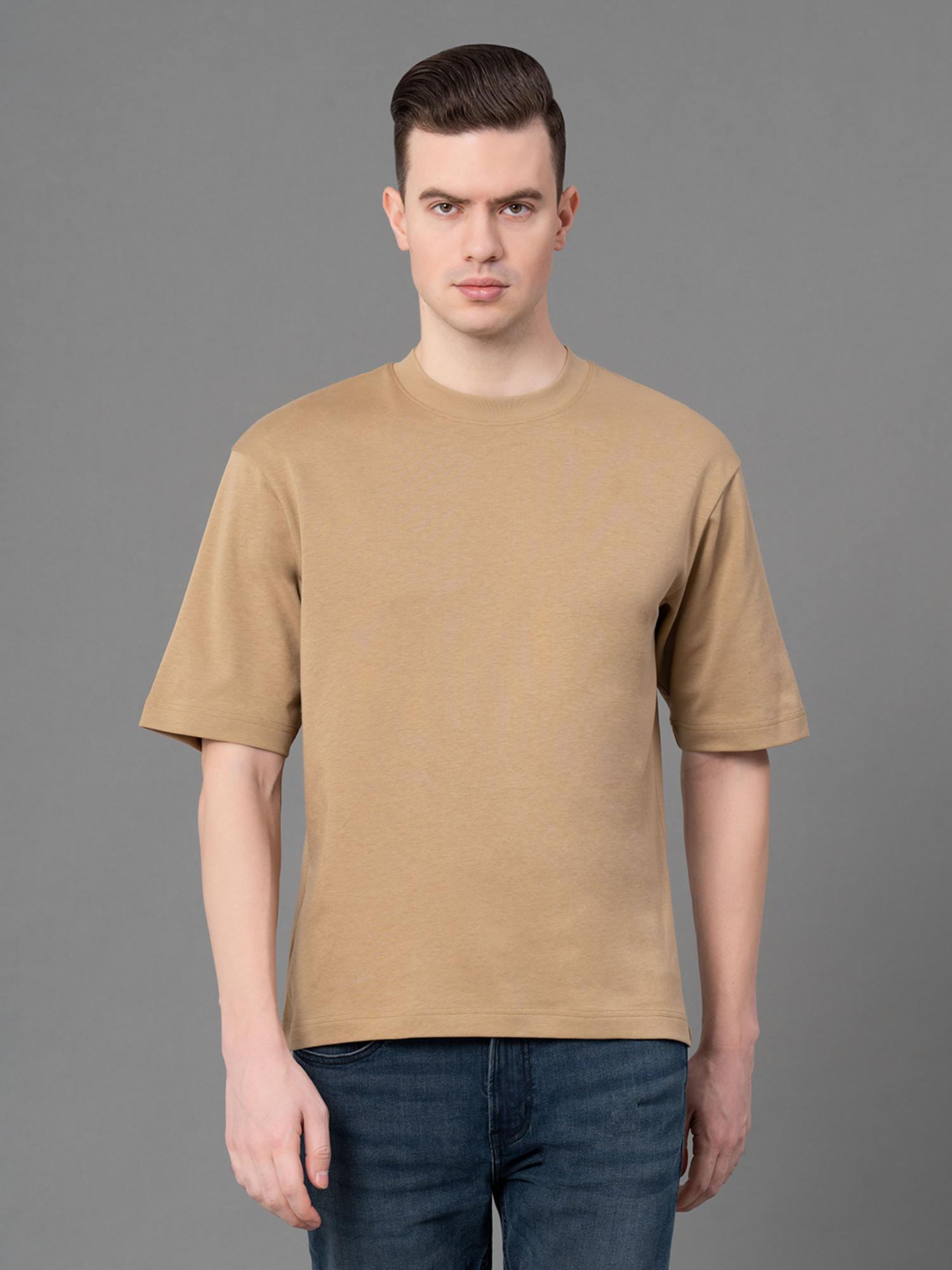 sand poly cotton solid mens oversized t-shirt