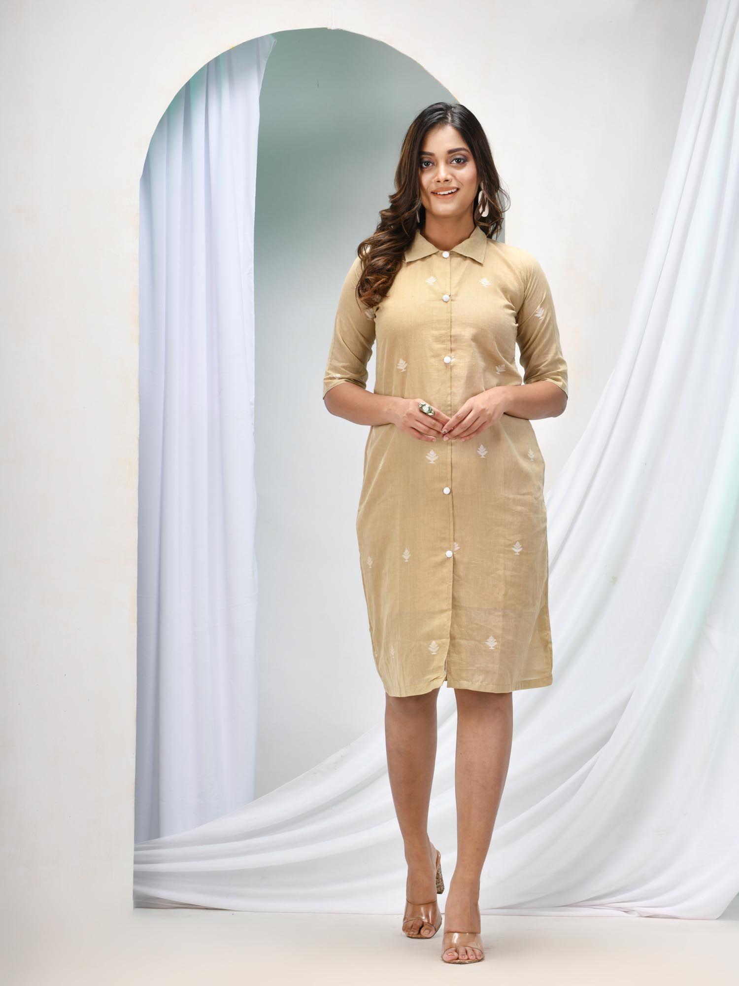 sand tan cotton bengal handwoven one piece dress