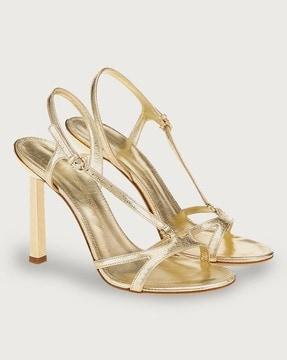 sandal with platinum glossy heel