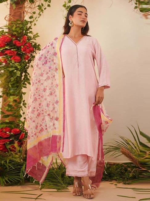 sandlore pink kurta palazzo set with dupatta