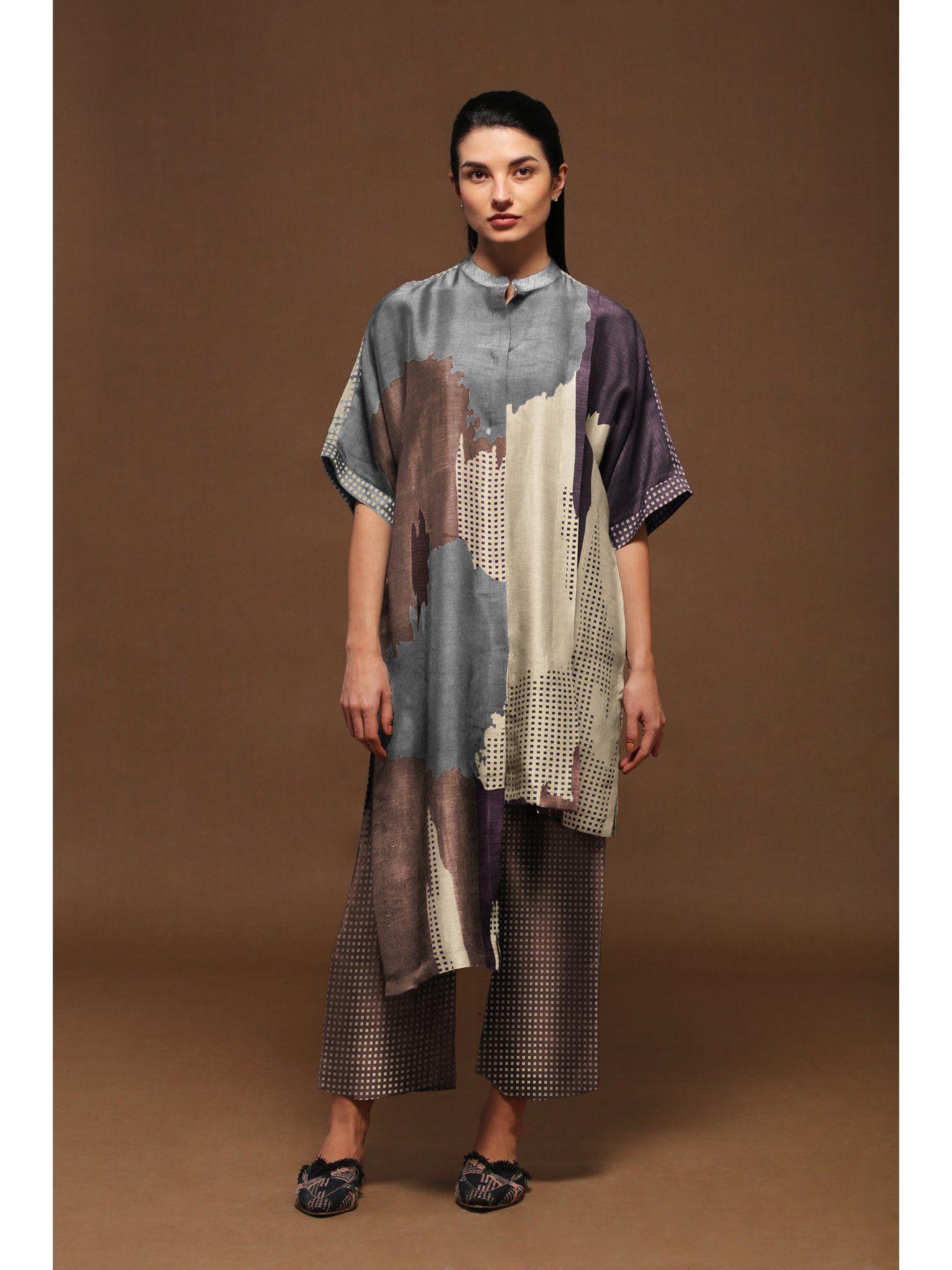 sandstone rich dupion silk tunic with pant (set of 2)