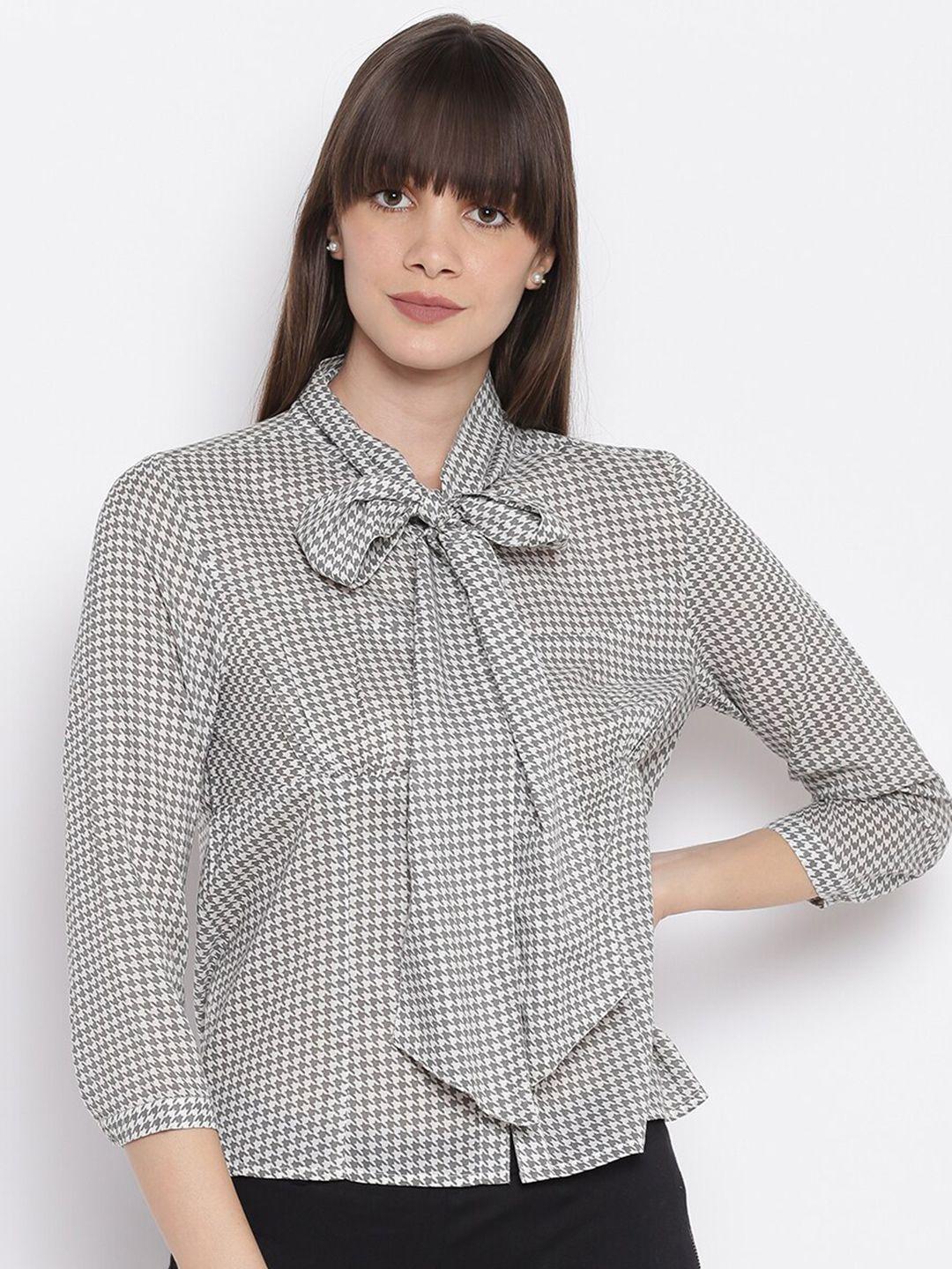 sandy and ritz grey tie-up neck shirt style top