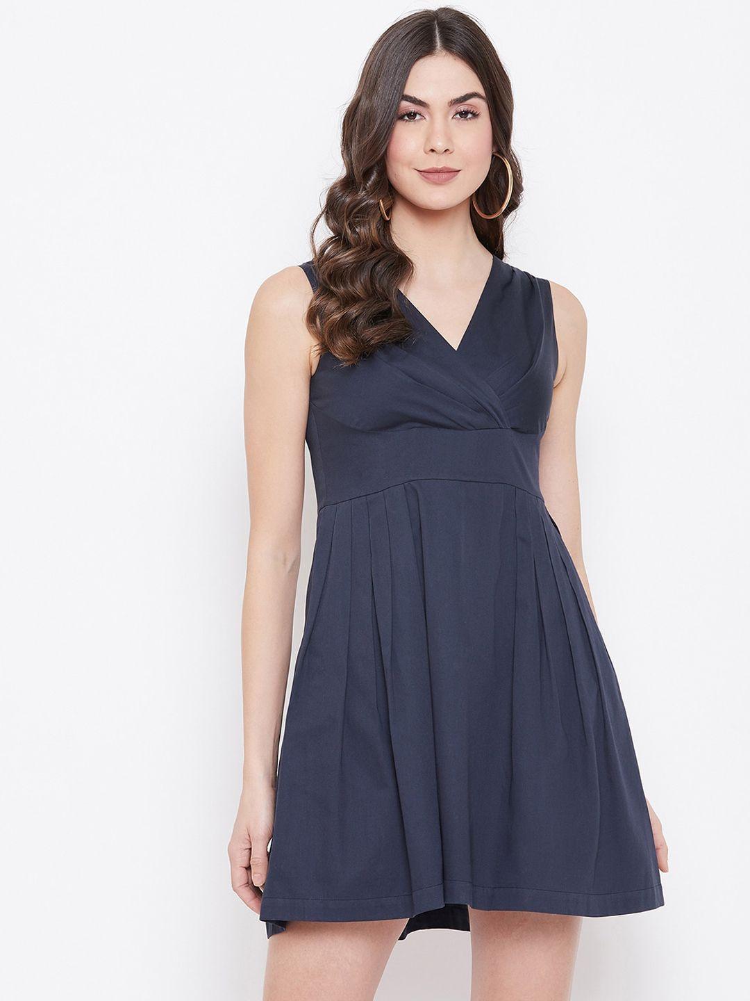 sandy and ritz navy blue solid cotton mini dress