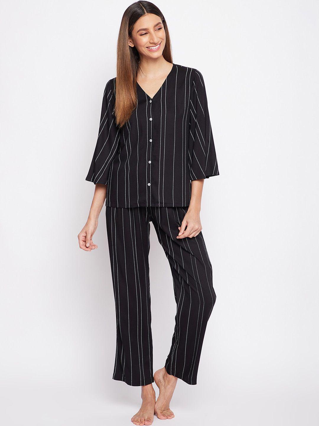 sandy and ritz women black & white striped night suit