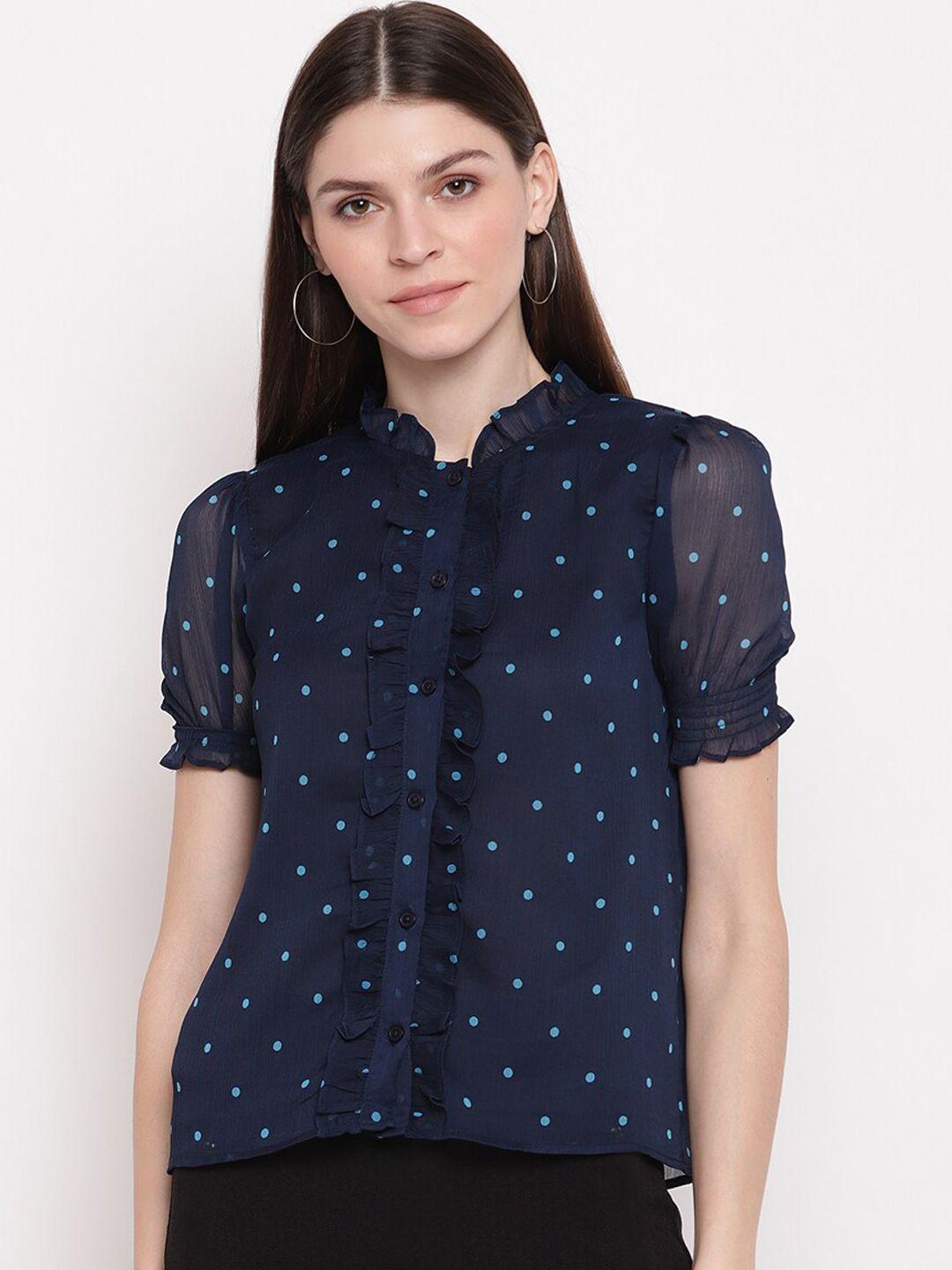 sandy and ritz women blue printed casual shirt