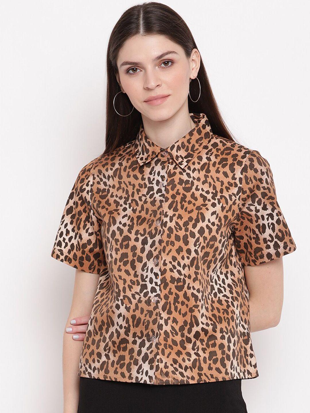 sandy and ritz women brown animal printed casual shirt