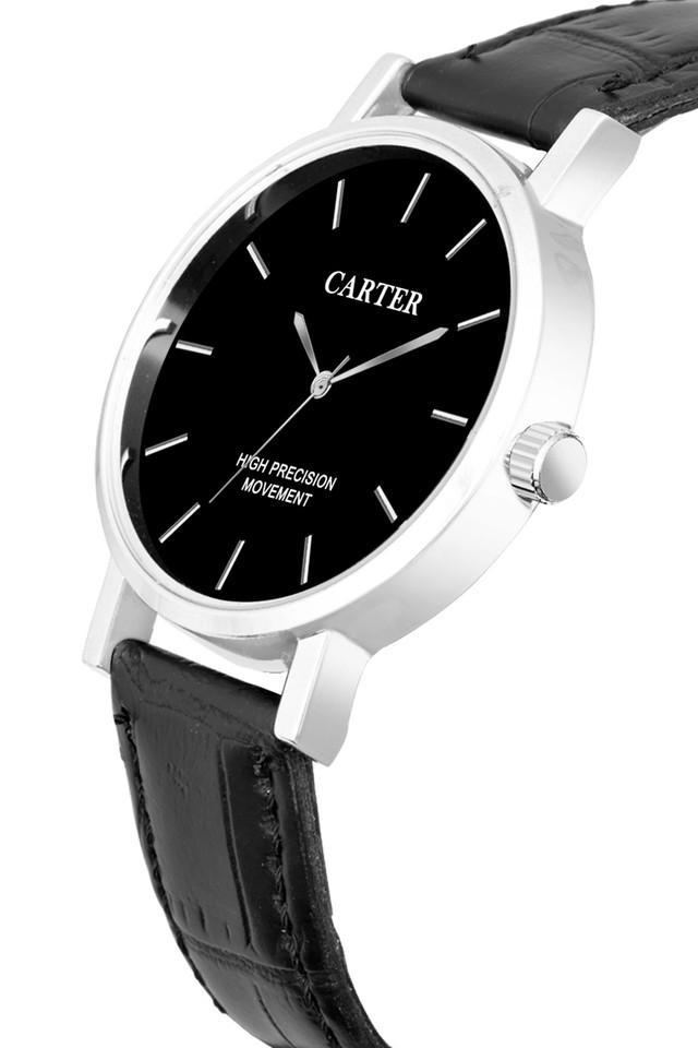 sandy d carter-114g-bk 40 mm black dial leather analogue wrist watch for men