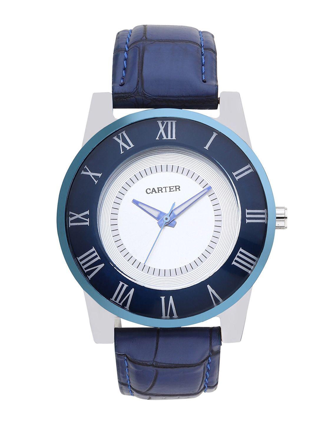 sandy d carter men white brass dial & blue leather strap analogue watch sd-carter-26-wh