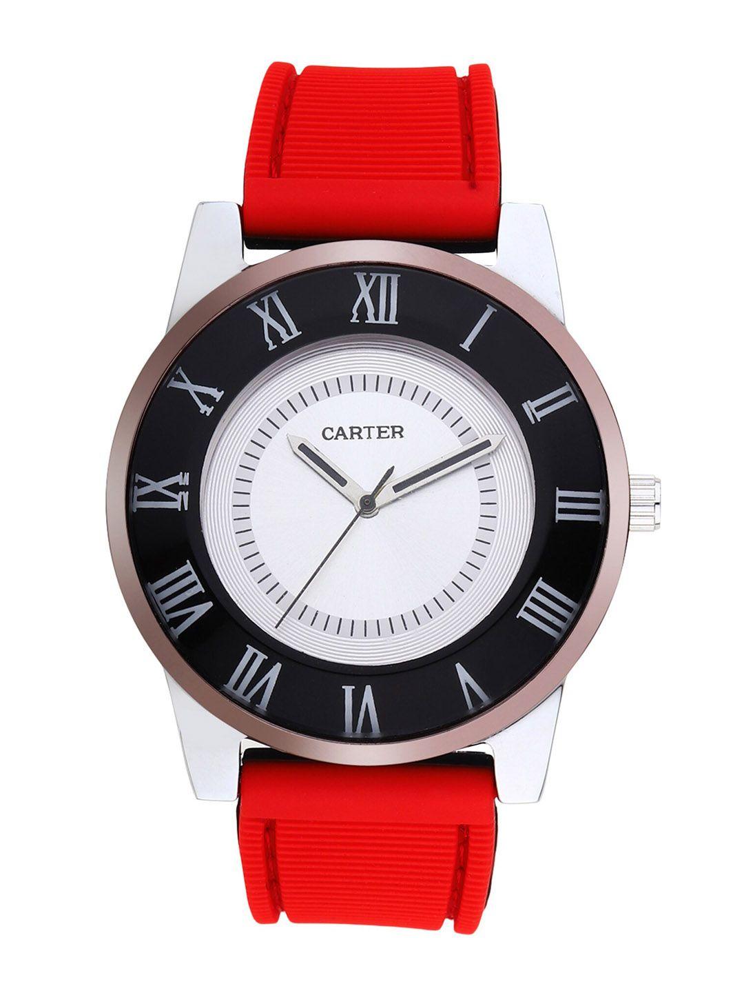 sandy d carter men white brass dial & red straps analogue watch-sd-carter-30-wh-white