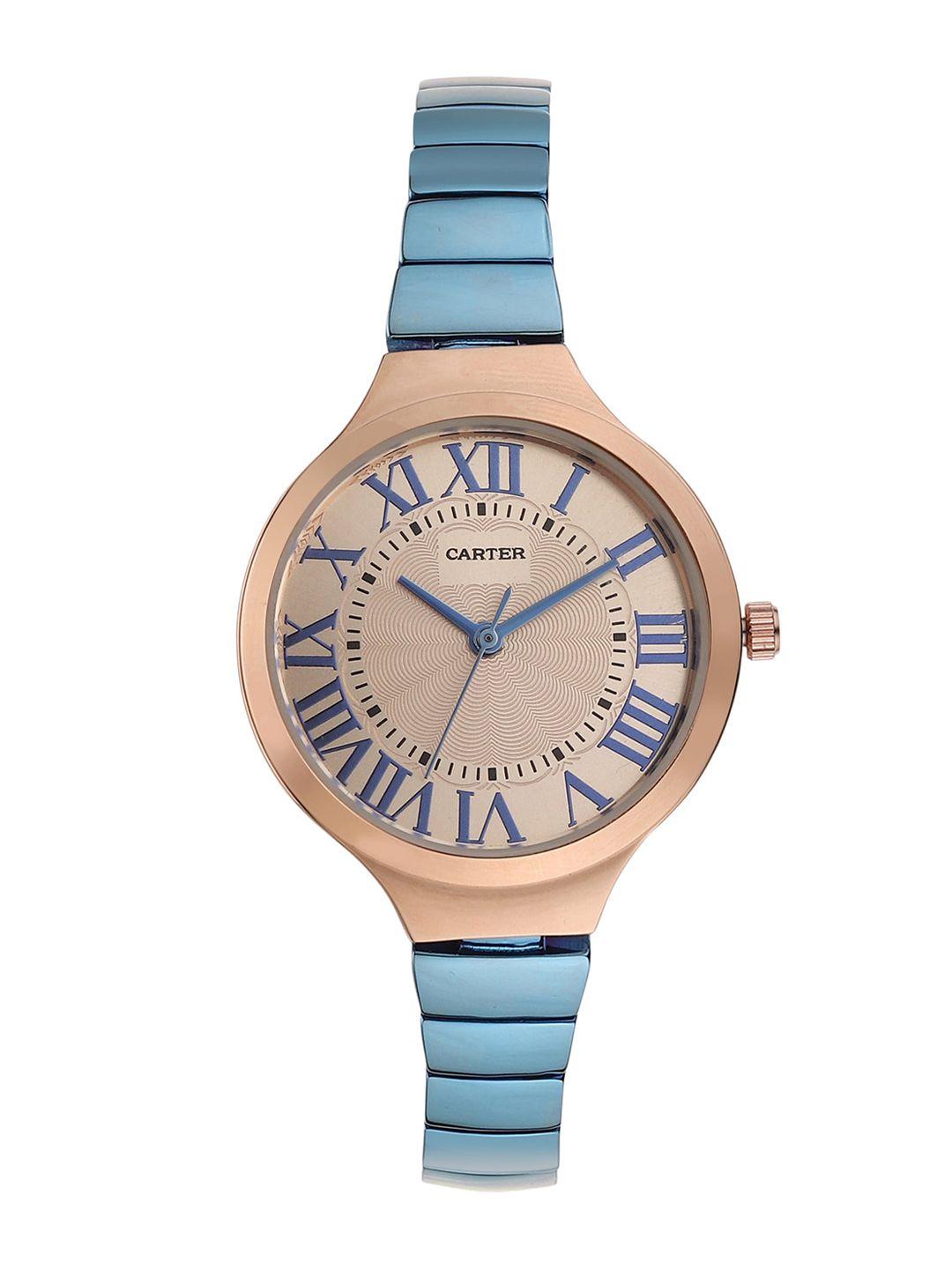sandy d carter women cream-coloured dial & blue stainless steel bracelet style straps analogue watch