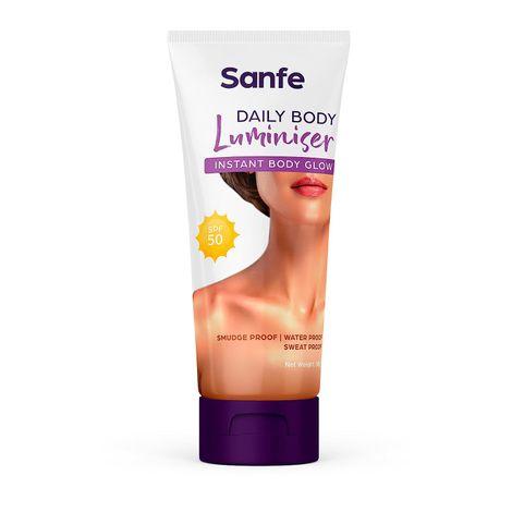 sanfe daily body luminiser instant body highlighter for women spf50 smudge proof | water & sweat proof transfer proof | daily complexion booster | 50g