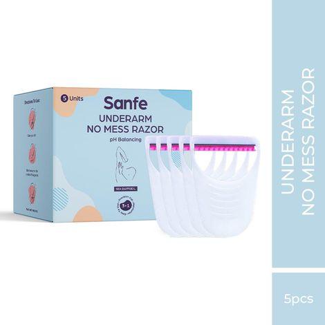 sanfe underarm no mess razor for women's hair removal - pack of 5 with sea daffodil | smooth & instant hair removal (multicolor)
