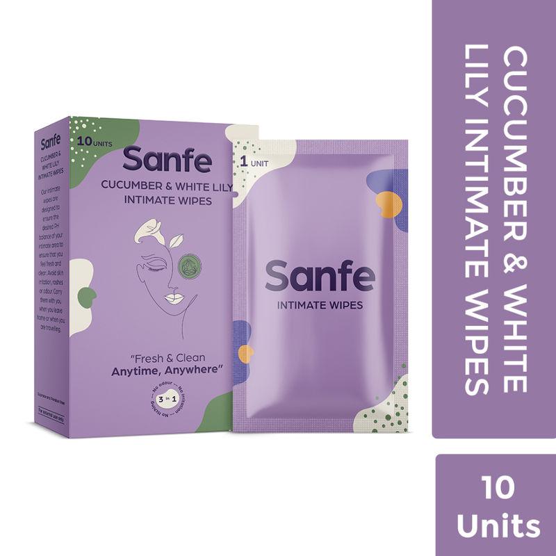 sanfe 3 in 1 natural intimate wipes with cucumber & white lily - 10 wipes