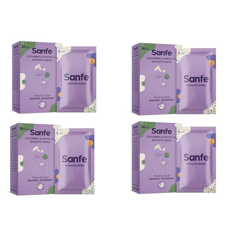 sanfe 3 in 1 natural intimate wipes with cucumber & white lily - pack of 4