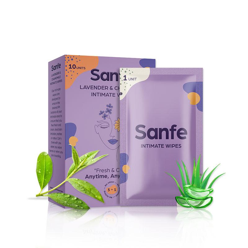 sanfe 3 in 1 natural intimate wipes with lavender & chamomile - 10 wipes