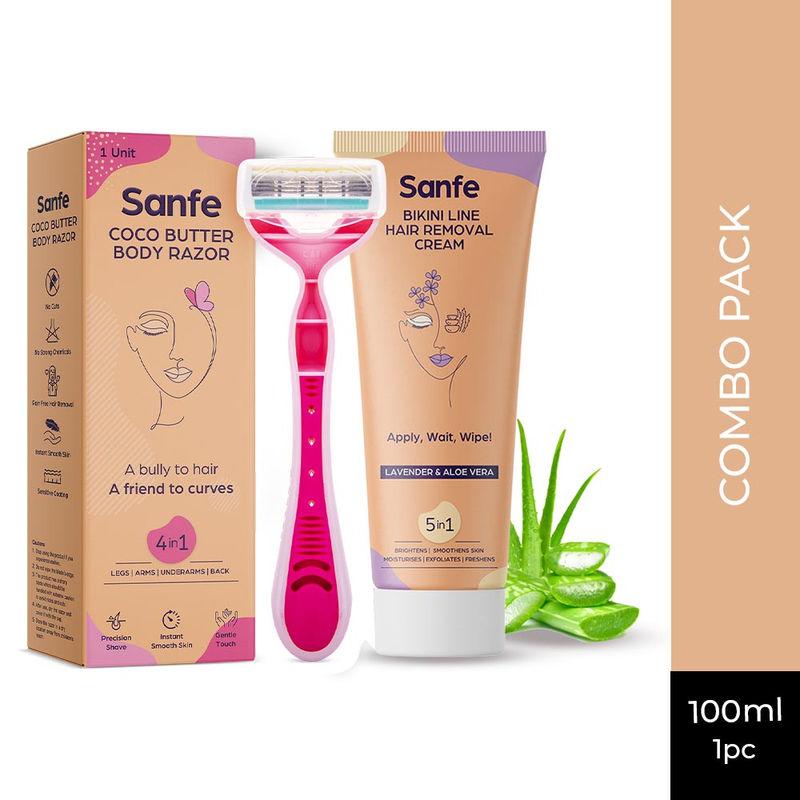 sanfe bikini line hair removal cream and coco buttter body razor combo