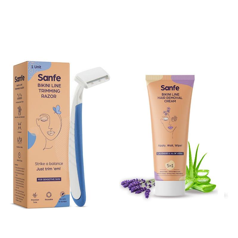 sanfe bikini line hair removal cream and trimming razor combo