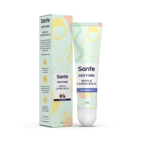 sanfe breast nipple caring balm for new mothers - 15gm with acai berry & calendula oil | heals cracked and flaky nipples