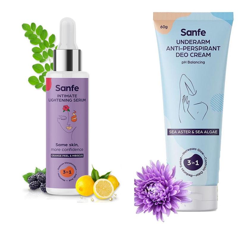 sanfe intimate orange peel lightening serum with antiperspirant underarm deo cream