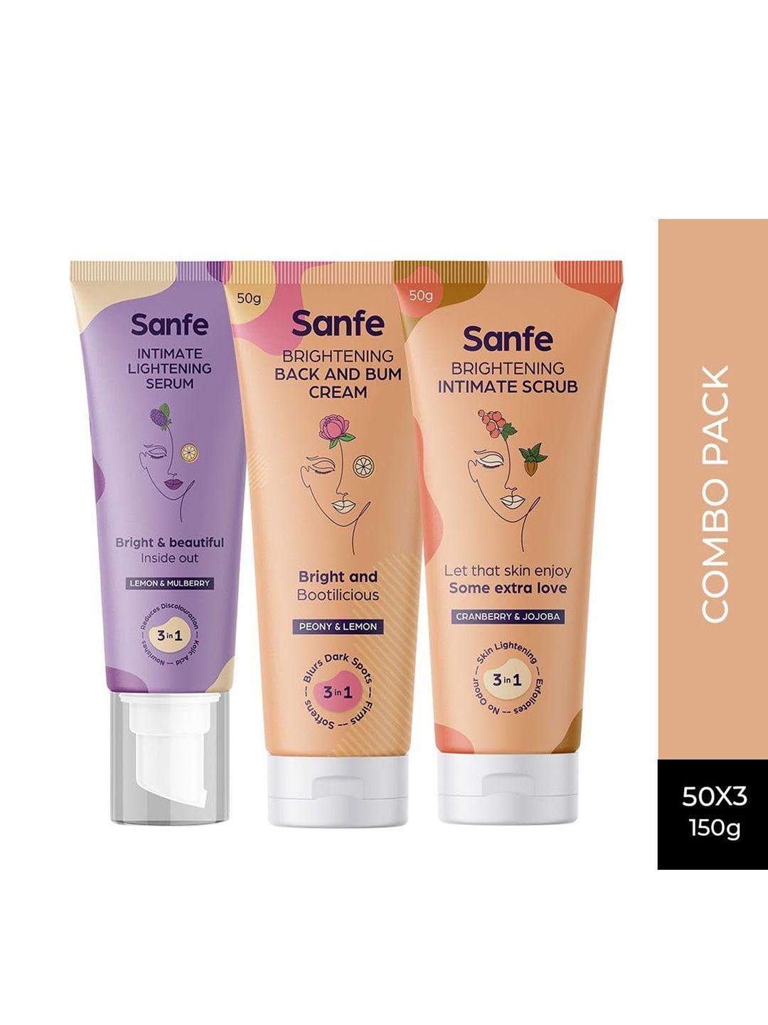 sanfe set of intimate lightening serum & scrub, brightening back&bum cream - 150 gm