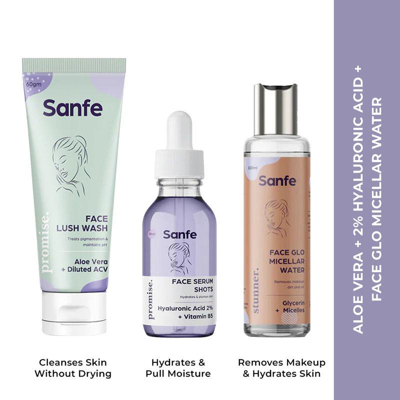 sanfe skin hydration kit - face wash, serum & micellar water regime