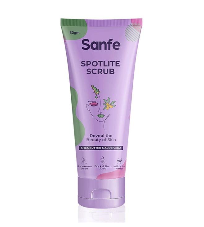 sanfe spotlite aloevera and shea butter sensitive areas body scrub - 50 gm