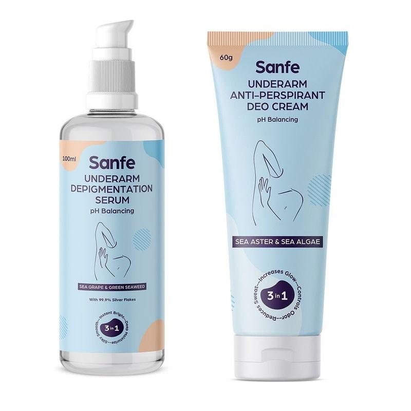 sanfe underarm depigmenting serum with underarm antiperspirant deo cream